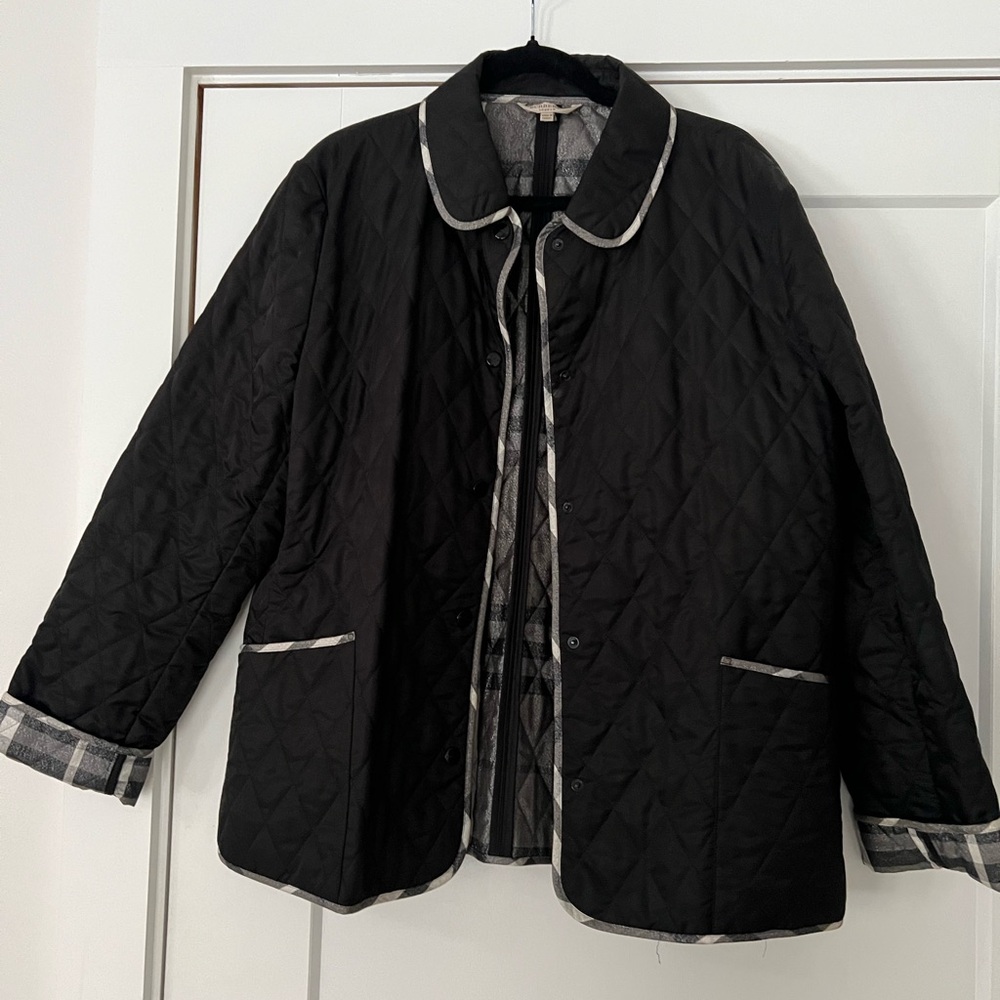 Burberry Black Quilted Utility Jacket with Plaid Accents